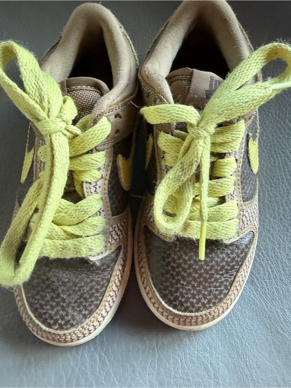 Nike Kids Brown Sneakers with Neon Yellow Laces